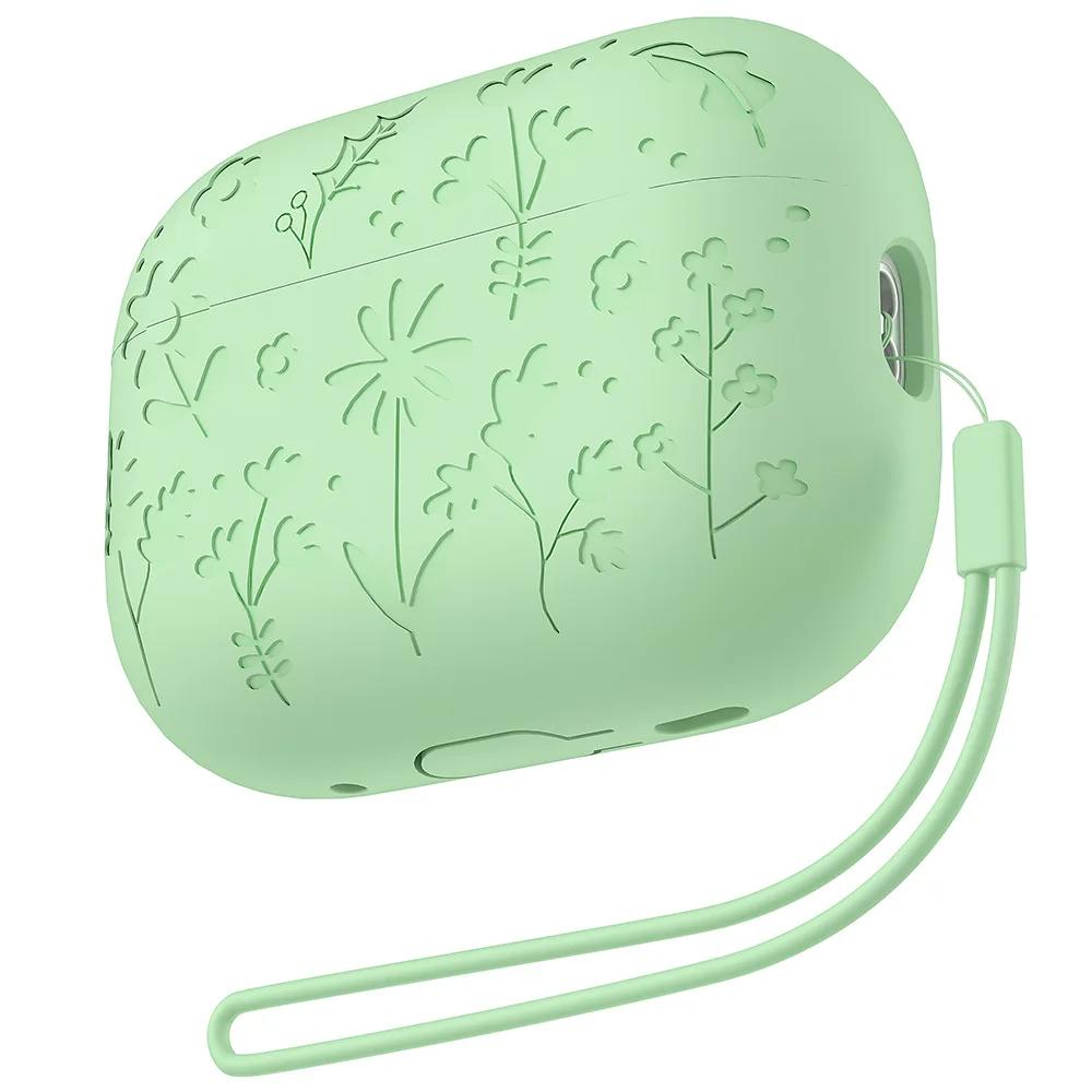 Case For Apple AirPods Pro 2 Flower Engraved Protective Case Soft Silicone Full Cover Anti-scratch Shockproof Case For AirPods 4