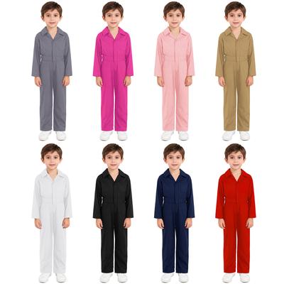 Kids Boys Dungarees Style Bodysuit Solid Color Long Sleeve Turndown Collar Jumpsuit