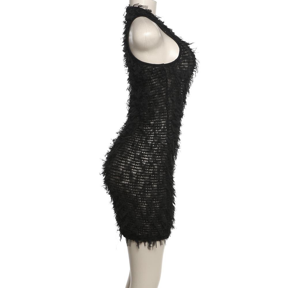 Neues Damen Ärmelloses Bodycon Gestreiftes Reißverschluss Party Abend Club Mini Kleid