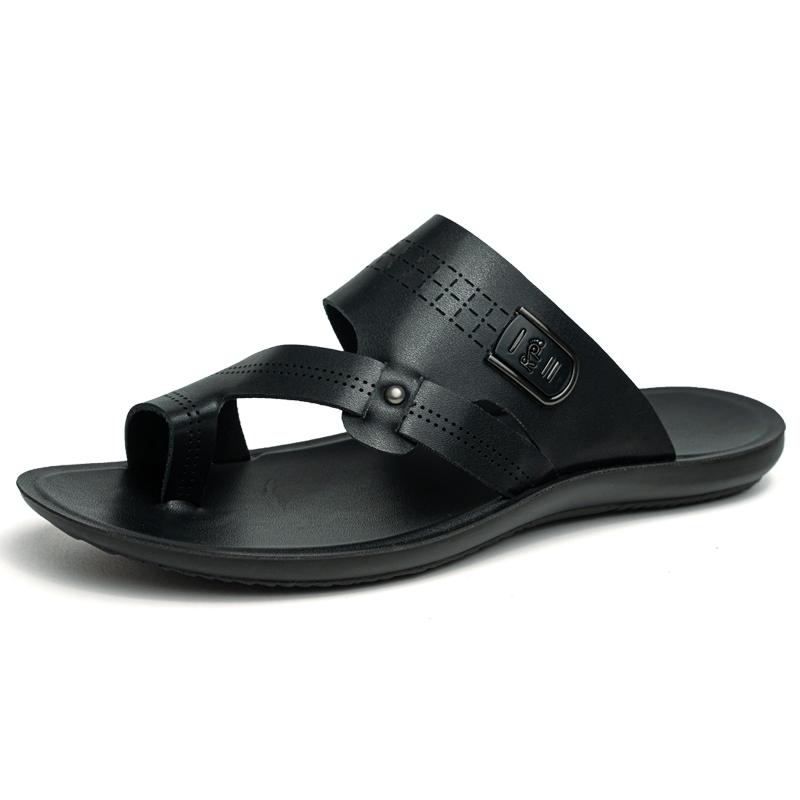 Heren Slippers Casual Leren Sandalen Zomer Strand Platte Antislip Buiten Pantoffels Lichtgewicht Man Teenslippers Wandelen Sandalen 46
