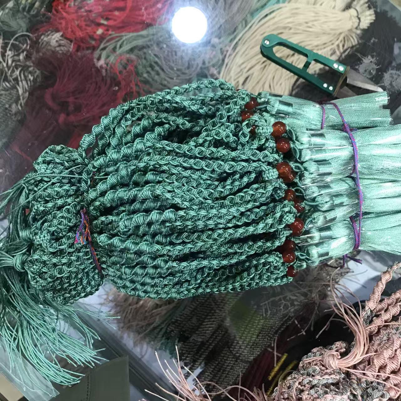 Tibetan Hand-Rubbed Thangka Cotton Tassel Pendant with Thick Twisted Rope светло-синий