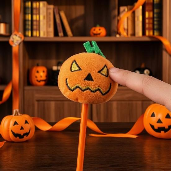 Push Ballpoint Pen Halloween Pumpkin Gel Ink Pen, 0.7mm Rollerball with Plush Pumpkin, Student Novelty Black for Party Favors, Gift Supplies