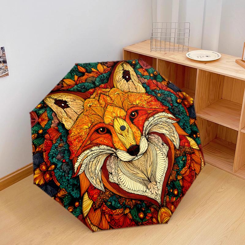 1 PC Automatic Folding Umbrella - Fox Pattern, Portable & Foldable Design with 8 Ribs, Christmas Birthday Gifts