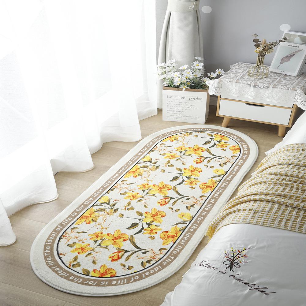 Ovaler Kamelien-Imitationskaschmir-Teppich Kleiner Duft Mädchen Schlafzimmer Dekoration Bettdecke Zuhause Langer Streifen Bodenteppich