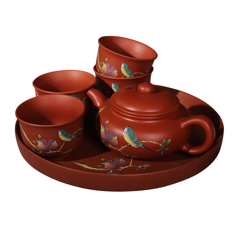 Raw Ore Purple Sand Teapot Handmade Zhu Painted Zhu Mud Tea Brewer Kung Fu Teapot Teacup Tea Tray Tea Set Household