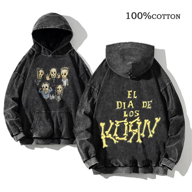 Korn Rock Band World Tour pulóverek Vintage mosott férfi pulóverek Pamut Hip Hop utcai ruházat Kapucnis pulóver Laza Y2K felsők