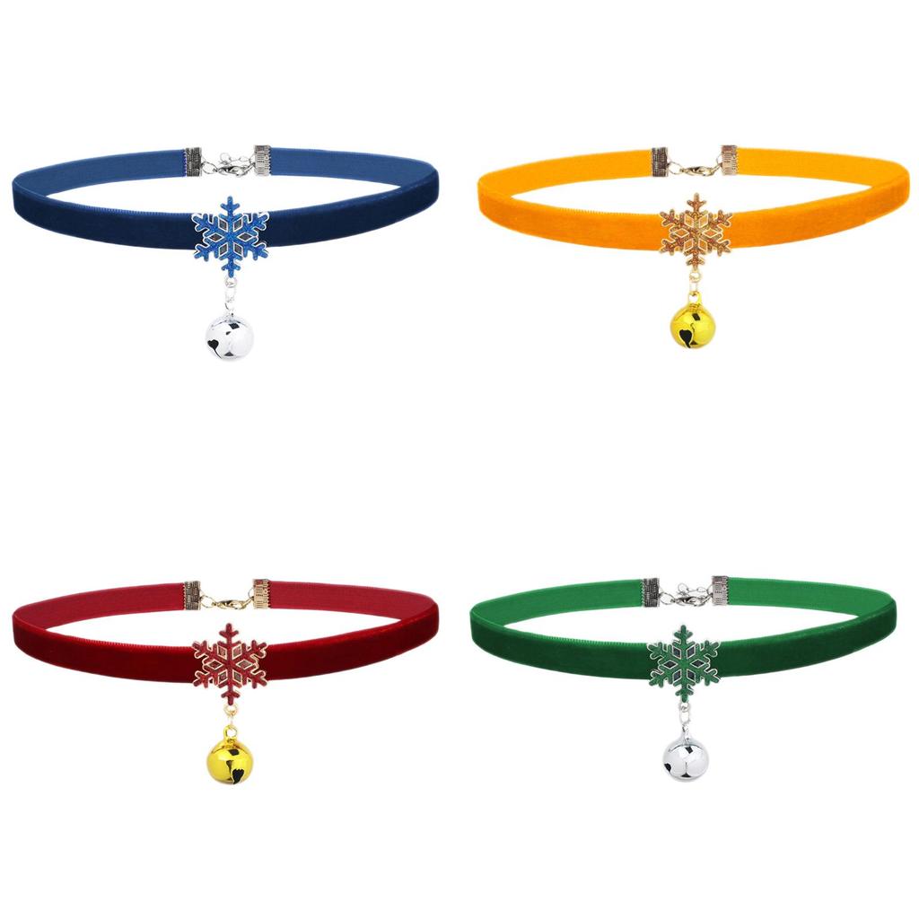Samt Schneeflocken Anhänger Choker Halskette - Weihnachts Schmuck Accessoire mit Glocke Schlüsselbeinkette