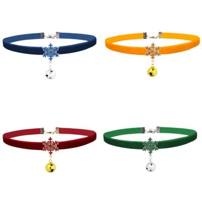 Samt Schneeflocken Anhänger Choker Halskette - Weihnachts Schmuck Accessoire mit Glocke Schlüsselbeinkette