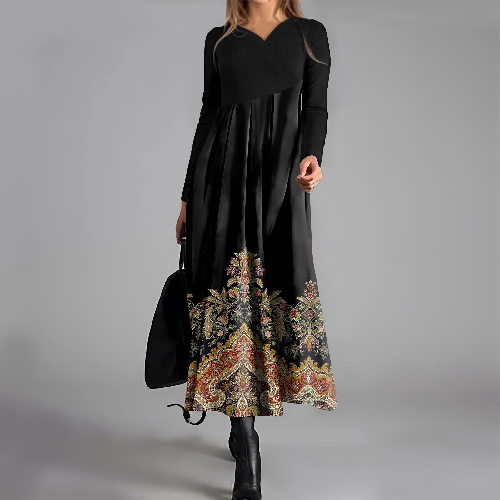 

Женское повседневное платье с V-образным вырезом и длинными рукавами, свободное и объемное платье с принтом XXXL чёрный