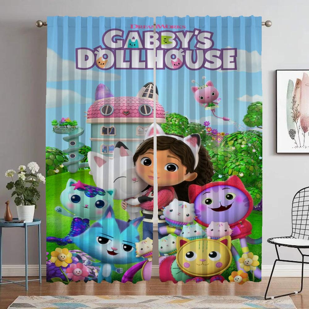 Gabby's Dollhouse Curtains Child Room Blackout Curtains for Camera Living Room Curtain Shades Halloween Decoration Partition