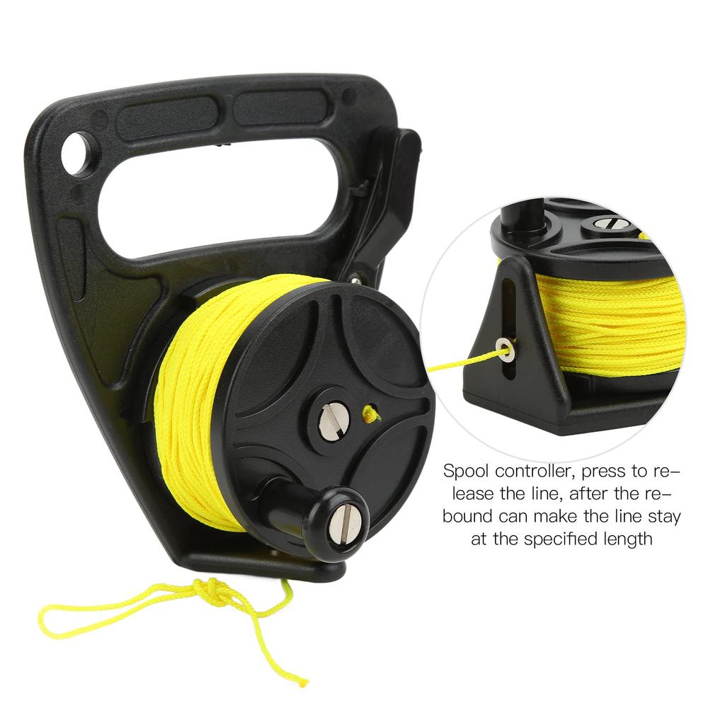 Scuba Diving Reel Portable Diving Handle Reel with Thumb Stopper for Snorkeling (Black Wheel)