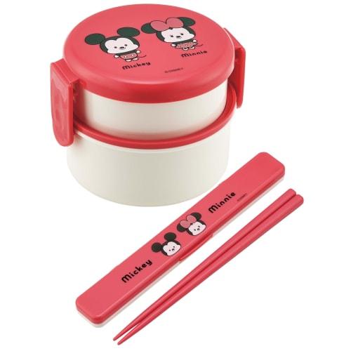 Skater Bento Box, 500ml, Two-Tier, Round, Antibacterial, Made In Japan, Disney Yururun Mickey & Minnie Design, ONWR1AG-A