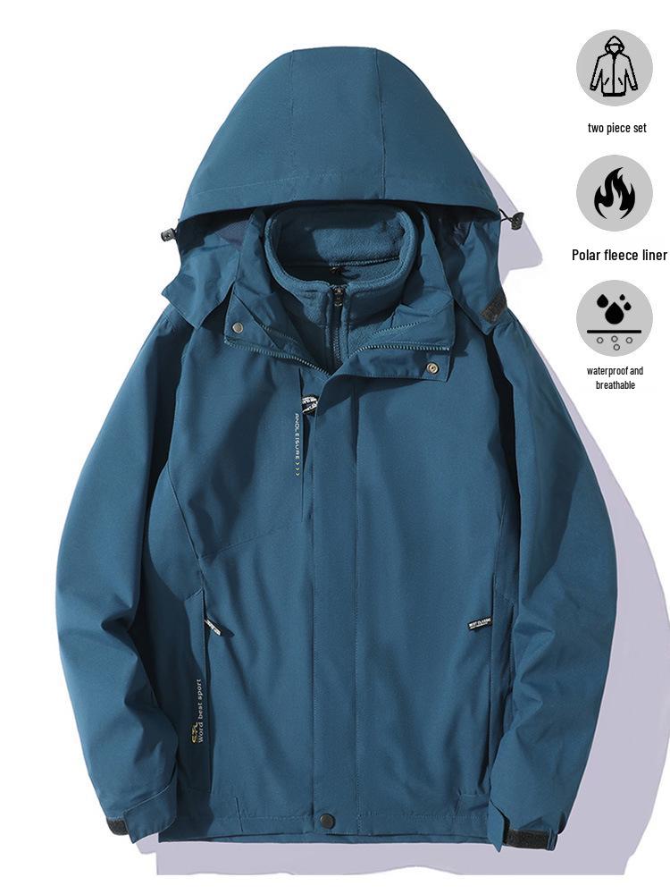 Couples' 3-in-1 Fleece-Lined, Windproof, Short-Sleeve Waterproof Jacket for Autumn/Winter Hiking & Workwear
