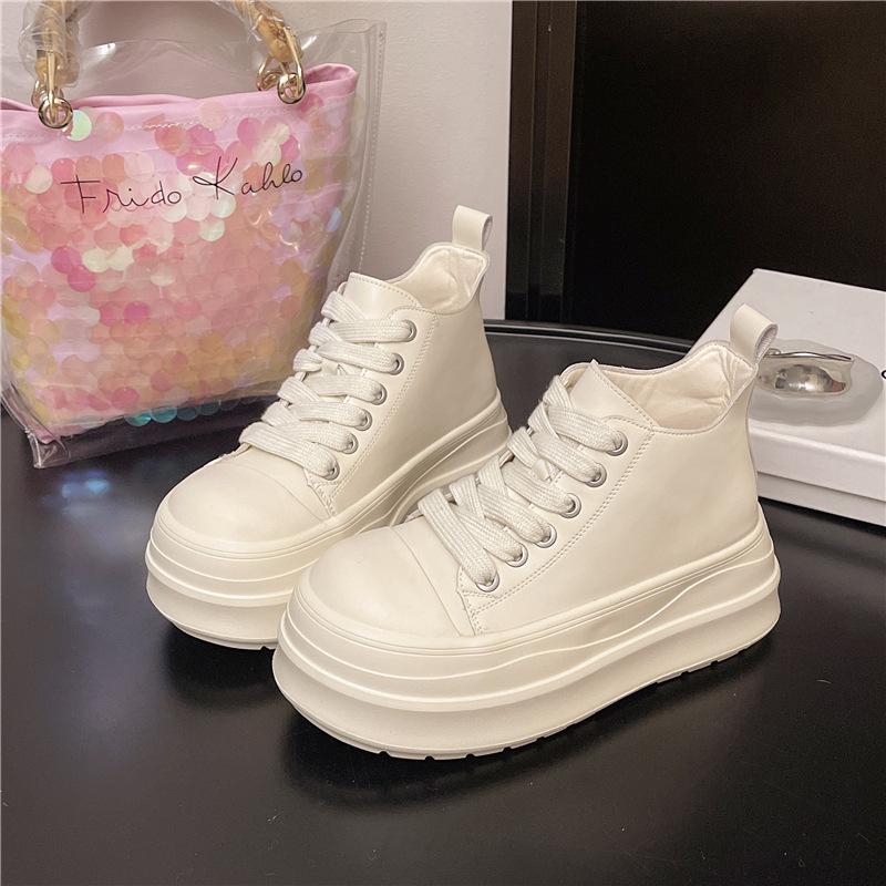 Big head trend increases thick-soled high-top shoes for women's 2025 autumn new casual versatile muffin bread shoes