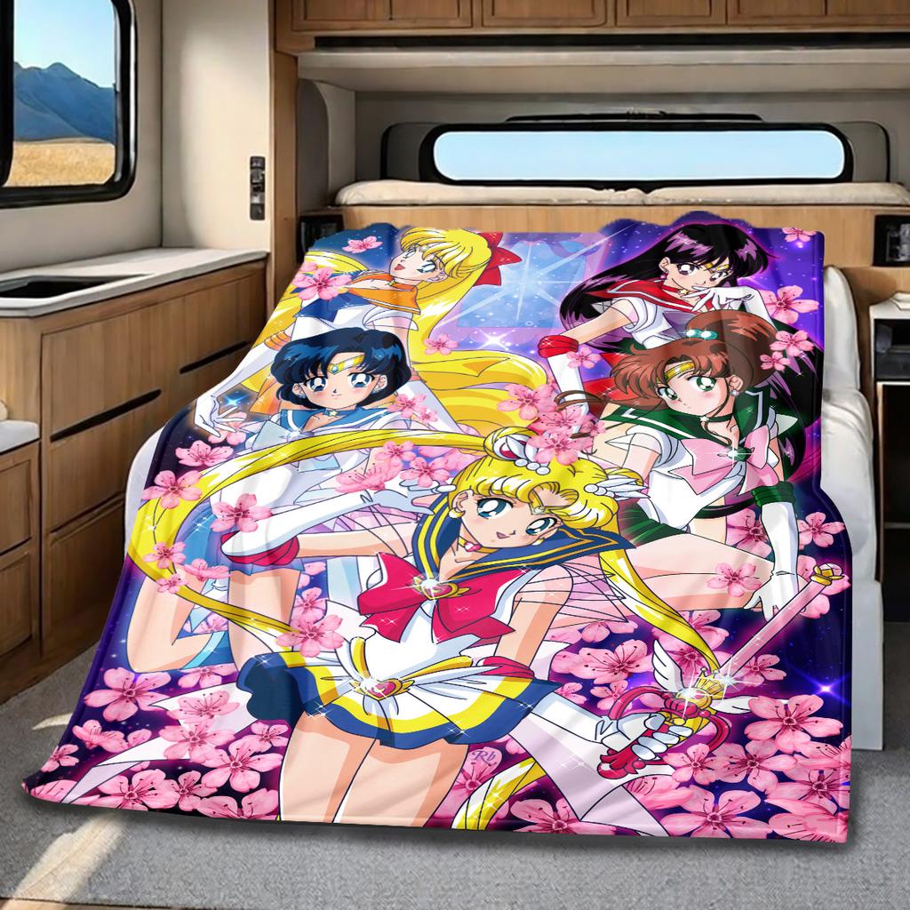 Japanischer Anime niedliches Cartoon-Thema Sailor Moon Tsukino Usagi Decke geeignet für Heimbetten, Sofabezüge, Büro-Nickerchen, Outdoor-Warme Decken O15
