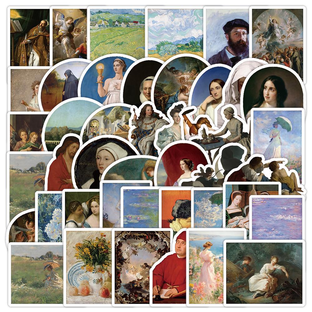 Retro Oil Painting Graffiti Stickers - 50/100 Sheets Waterproof Decorative Stickers for Stationery and Water Bottles