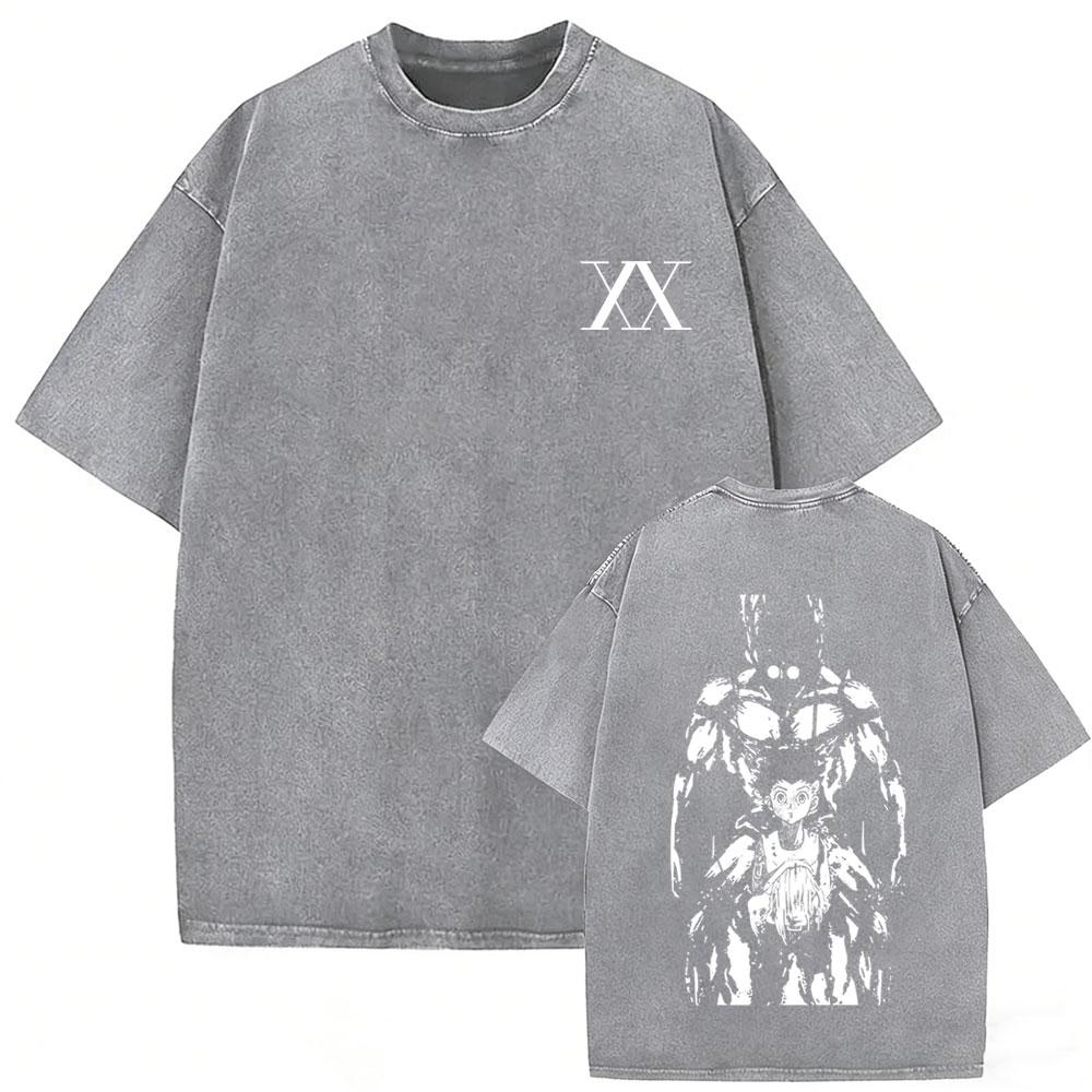 Washed Vintage Anime Hunter X Hunter T-shirts Manga Gon Freecss Graphic T Shirts Men Women Retro Cartoon Oversized Streetwear
