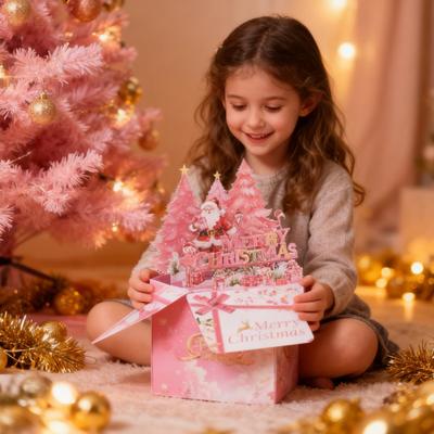 3D Pop Up Christmas Cards Pink Flamingo Holiday Greeting Cards Merry Christmas Gift Card for Boys Girls Men Women
