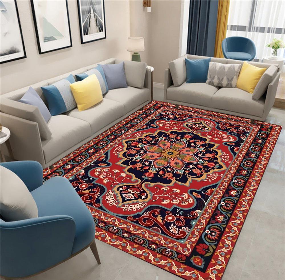 Retro Ethnic Carpets Turkish Persian Rug for Living Room Bedside Bedroom Vintage Polyester Floor Mat Entrance Doormat Carpet