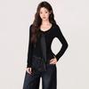 Women's Autumn and Winter Black Long-sleeved Sweater Polka-dot Tie Decoration Slim Fit T-shirt