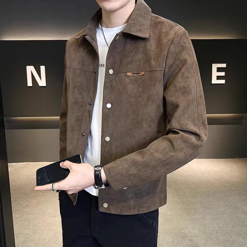 Men's 2025 Suede Punk Jacket - Trendy Turn-Down Collar Outerwear for Spring & Autumn