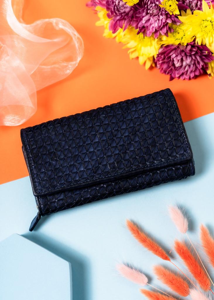 Women's Leather Wallet R-N22-ZPT-7354 D.Blue