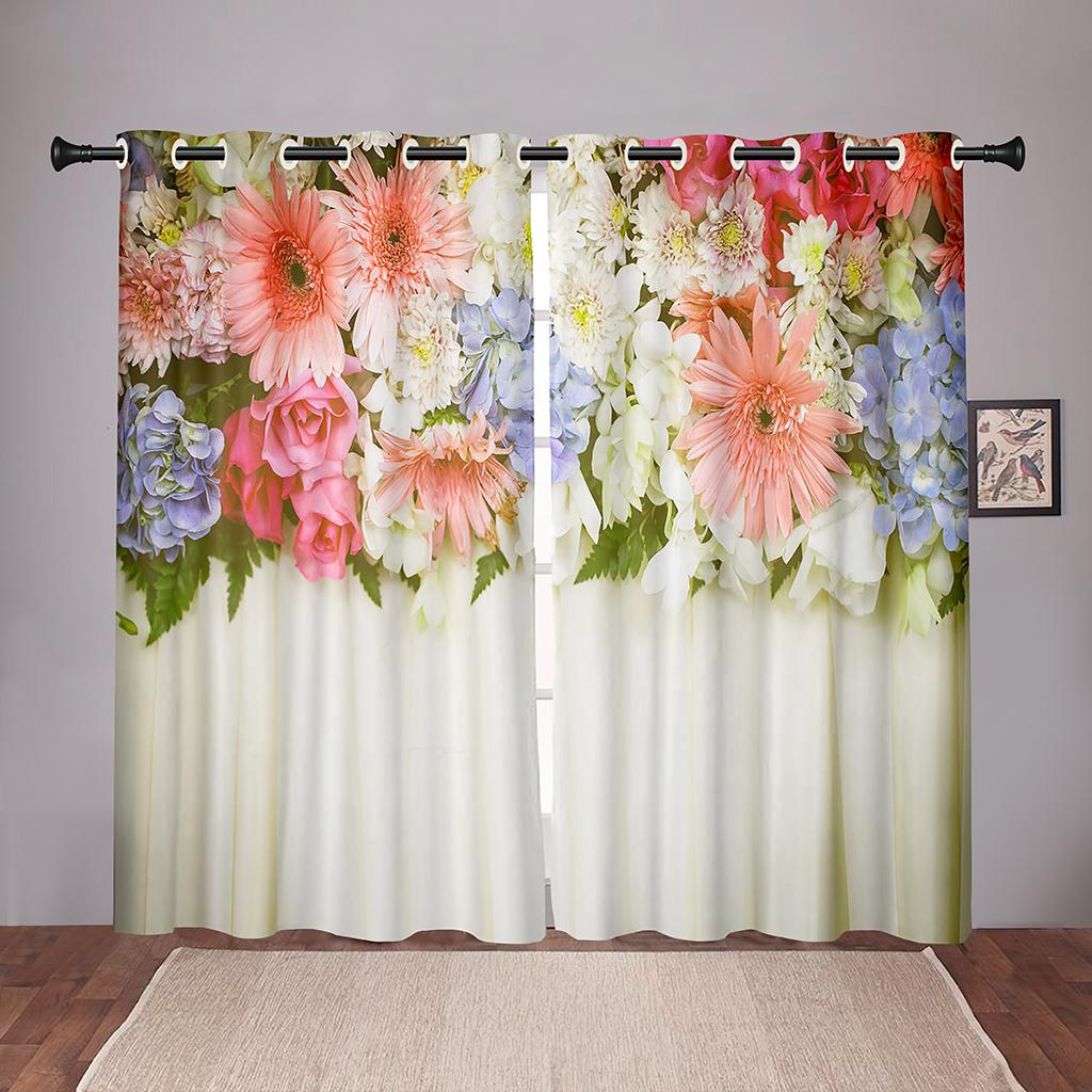 Luxury Floral Flower Print Brightly Colored Window Area Curtain Panels Kids Room Sleeping Room Living Room Decor Hall Area Treatments Kitchen Hom