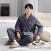 Pajamas Men'S Three-Layer Fleece Thickened Padded Cotton Winter Coral Fleece Set Autumn And Winter Winter Warm Large-Size Loungewear