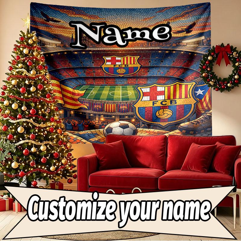 Custom Name Personalized FOOTBALL Club Barcelona Print Tapestry, Wall Art Decor, Bedroom, Dorm, Apartment, LivingRoom, Party Backdrop, Gift for Birthd