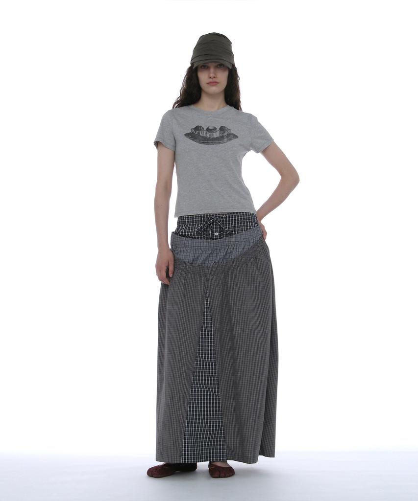 Partimento Woman Multi-Layered Maxi Skirt_Navy Check