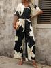 2026 Summer V-Neck Batwing Sleeve Printed Long Pants Fashion Two-Piece Set