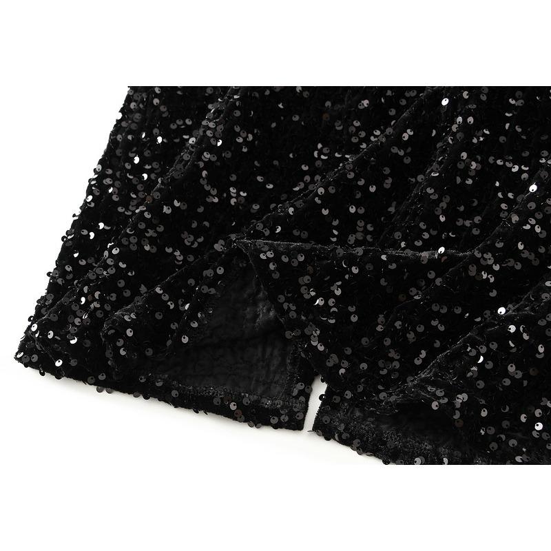 Velvet Sequins Halter Skirt Women's Package Hip Skirt Vintage Straight Mid-Length Skirt Spring and Autumn Winter Skirt