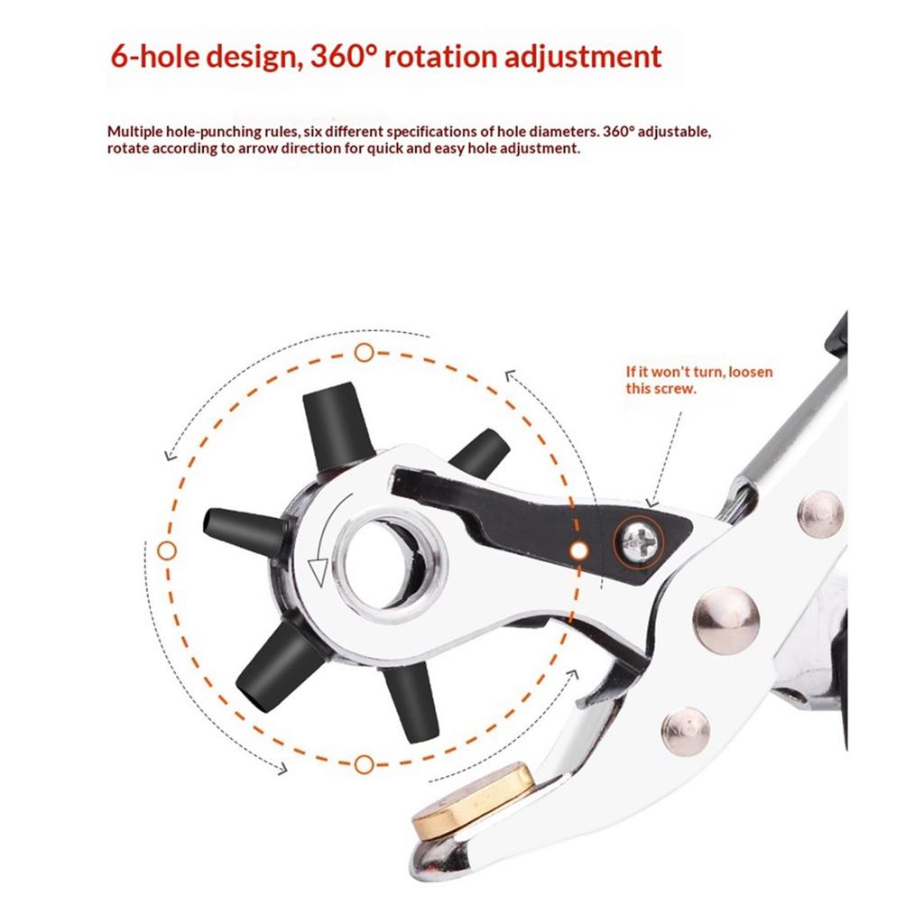 Oval-Shaped Style Punch Pliers 250mm 3in1 Leather Hole Punch Tool with 6 Size for DIY Home or Craft Projects