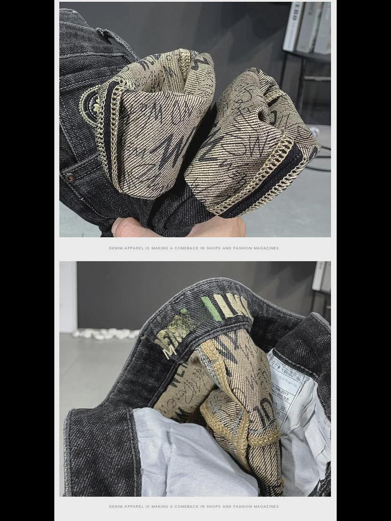 Brand Men's Trendy Elastic Embroidery Slim Straight Jeans