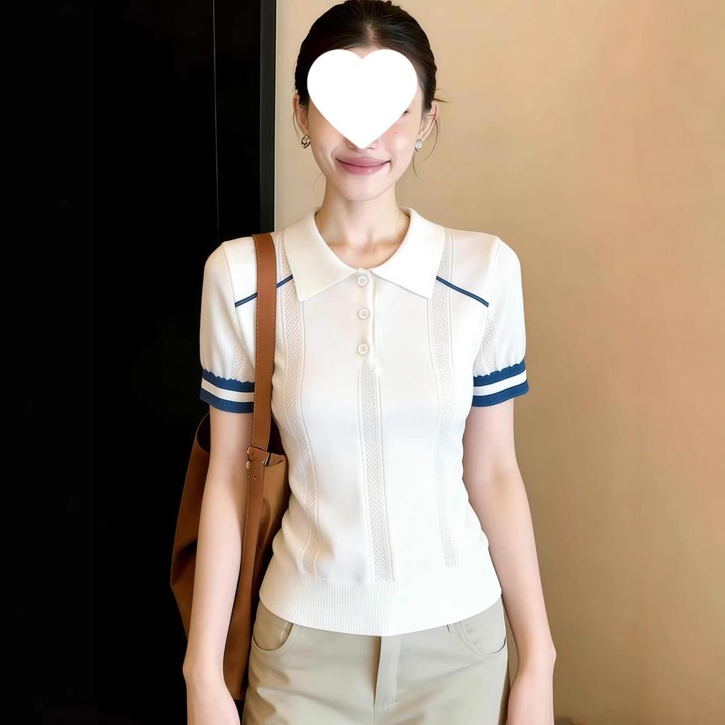 Korean Wear Knitted Short-sleeved T-shirt Women's Summer 1116 New Unique and Beautiful Thin Knitted Sweater Lapel Top