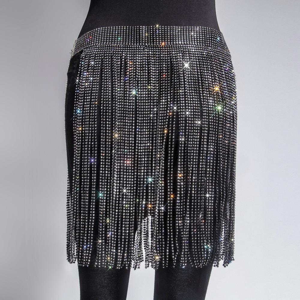 Women Rhinestone Bikini Luxury Skirt Jewelry Body Black Tassel Sexy Lady Party Diamond Bandage Party Mini Skirts