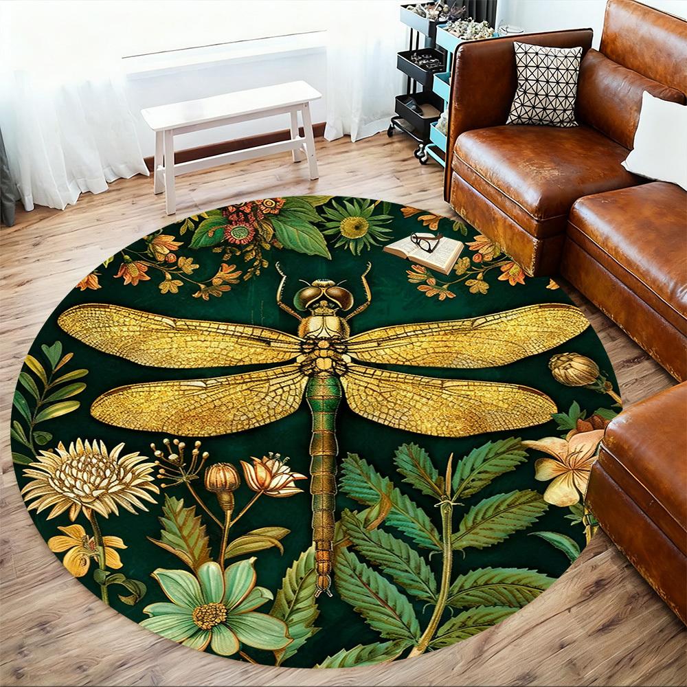 1PC Dragonfly Flowers Office Round Area Rug, Under Office Chairs Bedroom Living Room Home Decor, Carpet for Office -1110038