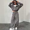 2026 Fall Winter Casual Lounge Set for Women Hooded Drawstring Cardigan with Elastic Waist Pants 2 Piece Knit Tracksuit