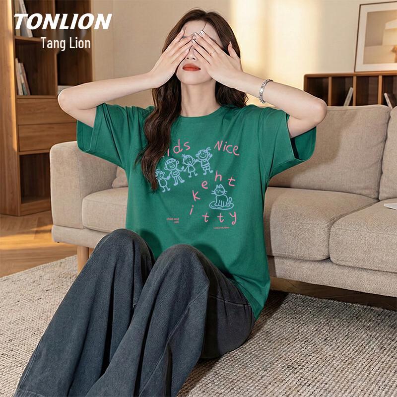 TonLion Women's Pure Cotton Loose-Fit Round Neck T-Shirt