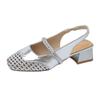 Genuine French retro square head Mary Jane sandals women's summer new hollow woven thick heel high heels with skirt