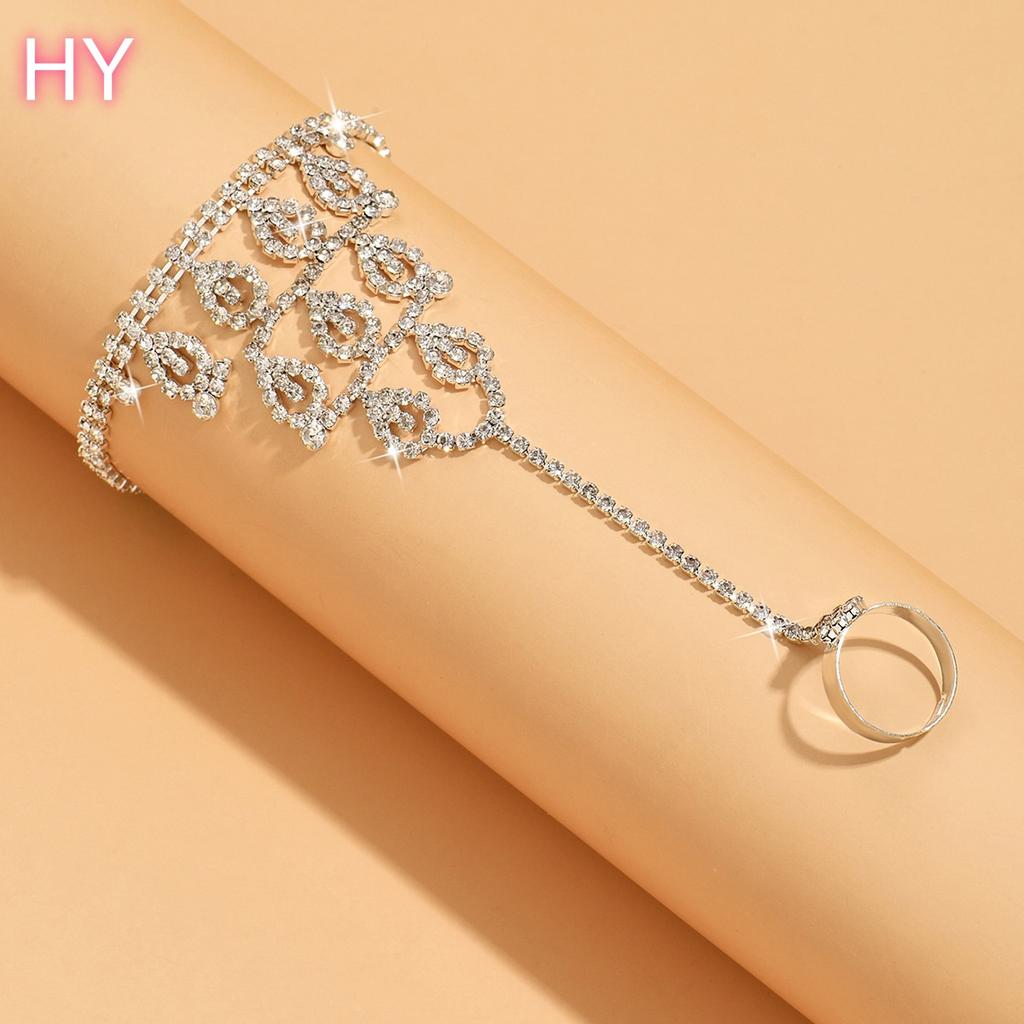 HY European and American Fashion Bridal Crystal Ring Bracelet 2026 Women Wedding Party Rhinestone Finger Chain Jewelry