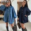 Fashion Spring Autumn Solid Color Print Long Sleeve POLO Neck Casual Dresses