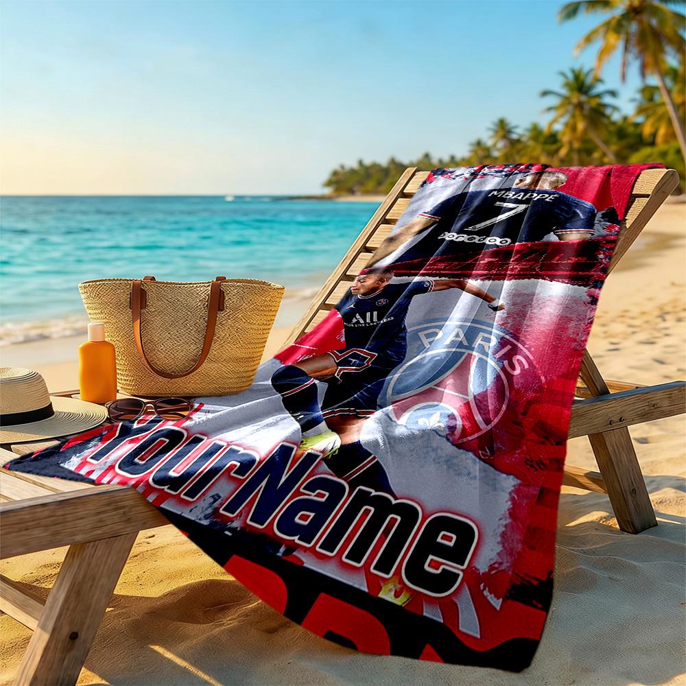 Mbappe Personalized Text Beach Towel Quick-Dry Soft Microfiber For Beach Bathroom Outdoor Swimming Pool Camping Picnic Yoga Diving Vacation Accessorie