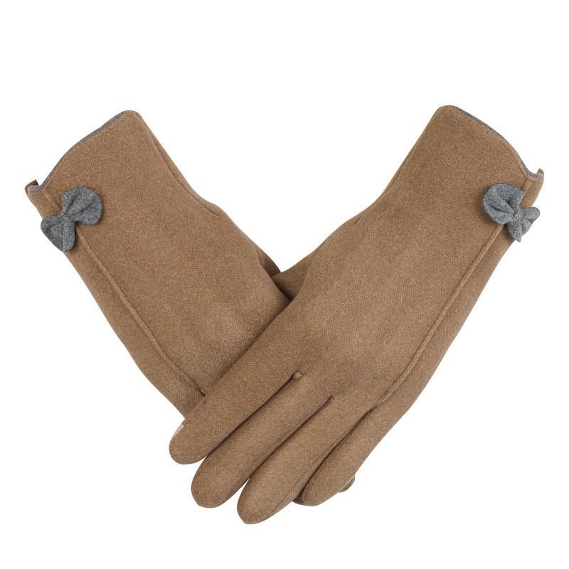 Warm Gloves for Women Rabbit Fleece Cute Bow Thickened Plush Windproof Riding Touch Screen Autumn and Winter Gloves