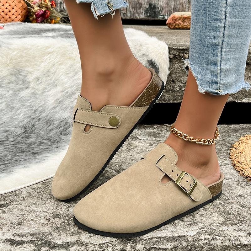 2026 New Fashi Baotou Slippers Female Couple Cork Drag Large Roman Shoes Casual Half Dragging Lazy Shoes Trendy