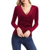 Fashion Sexy Solid Color Slim Pleated Top Women's V-Neck Long Sleeved Blouse Spring and Autumn Women's T-Shirt Clothes