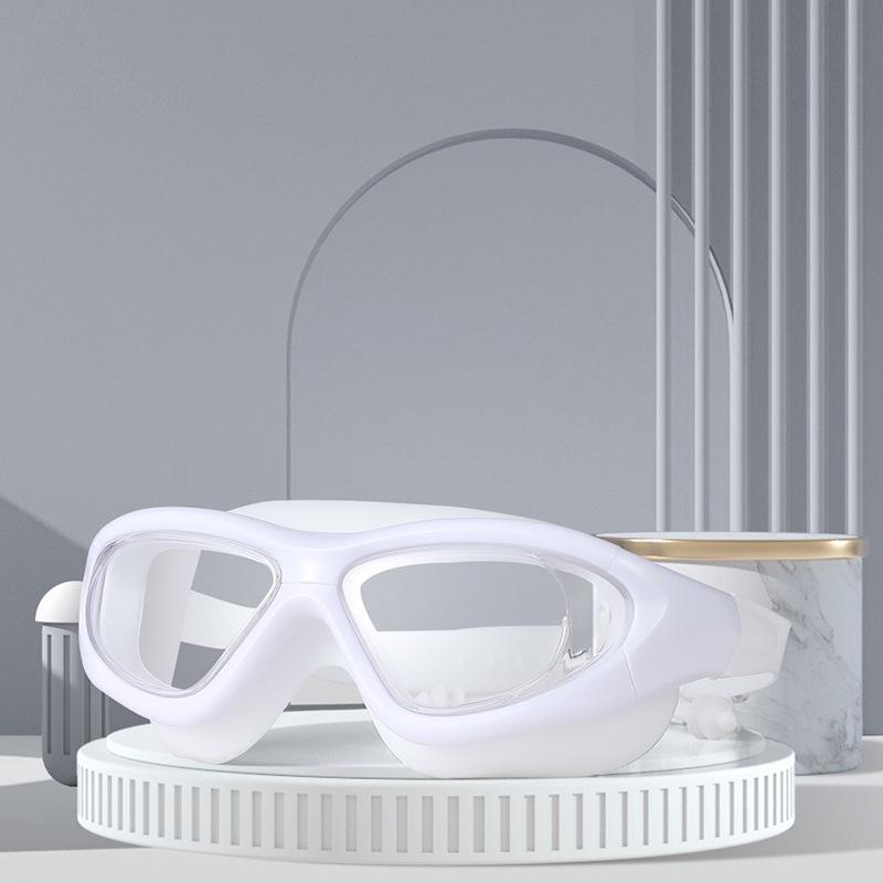 

High-End Unisex Plano Waterproof Anti-Fog Adult Swimming Goggles with Large Frame (Model 9100)