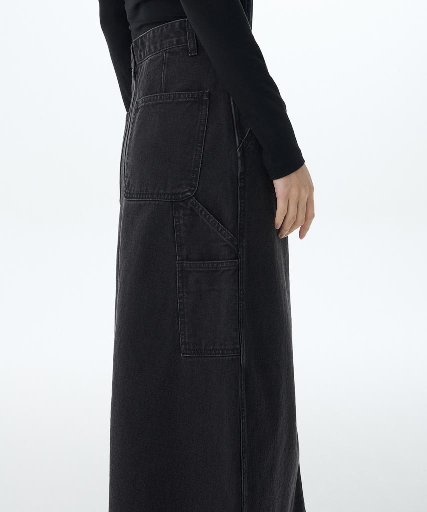 Musinsa Standard Woman Women'S Denim Carpenter Long Skirt [Washed Black]
