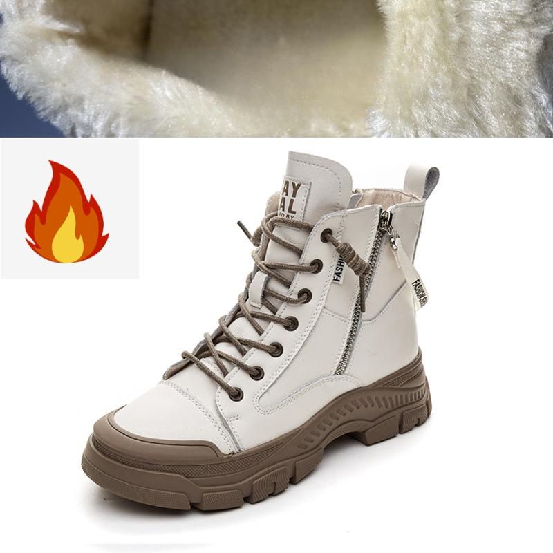 Spring Autumn High Top Casual Shoes Women Sports Style White Round Toe Side Zipper Thick Sole
