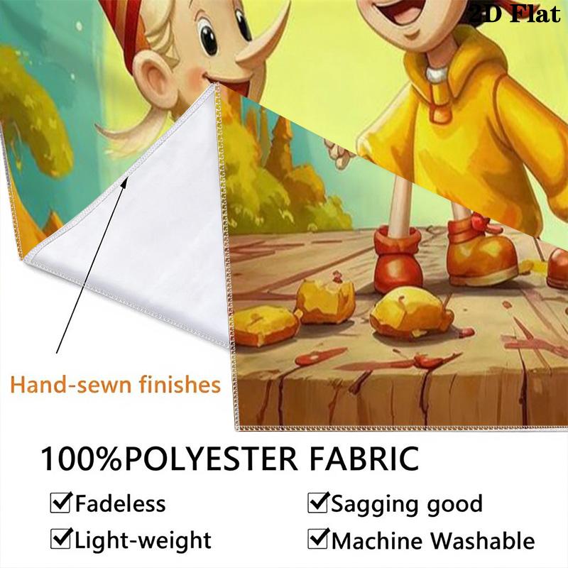 Pinocchio Fairy Tale Tapestry, Two Puppet Friends Print Wall Hanging Tapestry for Bedroom Living Room Background Decor